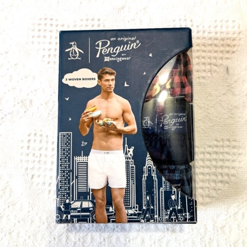 NEW Original Penguin Men's‎ 3 Pack Woven Cotton Boxer  XL.